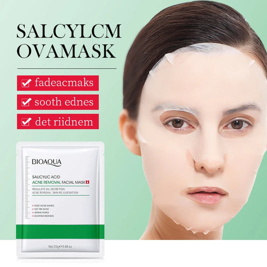 BIOAOUA Salicylic Acid Anti-Acne Facial Mask Whitening Firming Soothing Anti-aging Face Mask Beauty Skin care 5PCS