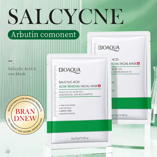 BIOAOUA Salicylic Acid Anti-Acne Facial Mask Whitening Firming Soothing Anti-aging Face Mask Beauty Skin care 5PCS